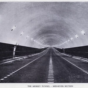 The Mersey Tunnel, Mid-River Section (b / w photo)