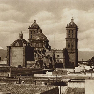 Mexico: Puebla, La Catedral (b / w photo)