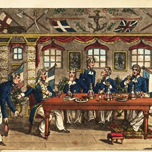 Midshipman Newcome bowing as he leaves dinner in the captains cabin, HMS Victory