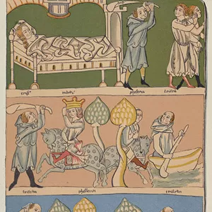 Miniatures from Gottfried von Strassburgs 13th Century Munich manuscript of Tristan und Isolde (colour litho)