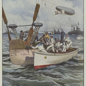 Very modern war, our air ships on the journey from Tripoli to Zuara anchor for the first... (colour litho)