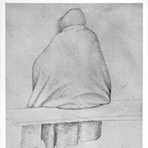 Monk seated on a bench, seen from behind, from the The Vallardi Album (pen & ink on paper)