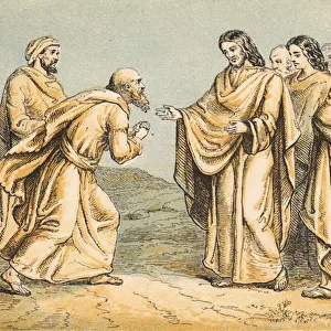Nathanael brought to Jesus (coloured engraving)
