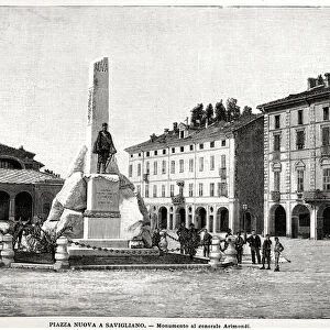 New square in Savigliano -- monument to General Arimondi, 1900 (engraving)