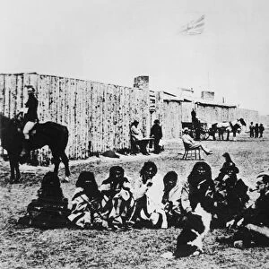 North West Mounted Police at Fort Calgary in 1876 (b / w photo)