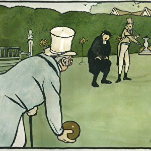 Old English Sports and Games: Bowls, 1901 (colour litho)