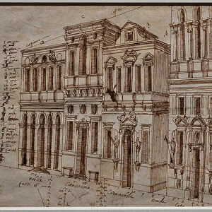 The Olympic Theatre, Vicenza, study of the right side, 1584 (ink, pen and brush on paper)