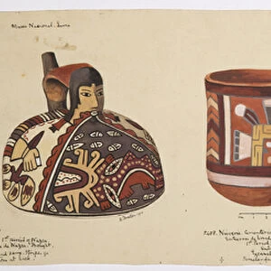 Three painted vessels from Nieveria, East of Rio Seco, Peru (w / c)