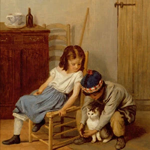 Playing with Kitty (oil on canvas)