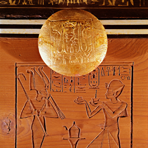 Portable chest, detail of Tutankhamun (c. 1370-1352 BC) making an offering to Osiris