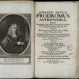 Portrait de Johannes Hevelius (Johann Hewelke ou Johannes Hewel ou ou Jan Heweliusz) (1611-1687), astronome polonais - Gravure pour le frontispice de Prodromus astronomiae (Prodrome d astronomie), 1690 - (Portrait of Johannes Hevelius, Etching)