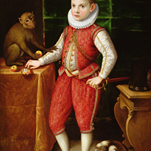 Portrait of a Young Nobleman with a Monkey and a Dog, c. 1615 (oil on canvas)