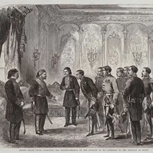 Prince Ismael Pacha receiving the Consuls-General on the Occasion of his Accession to the Pachalic of Egypt (engraving)