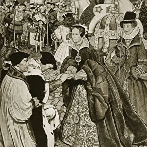 Queen Mary entering London, 1553, illustration from Hutchinson