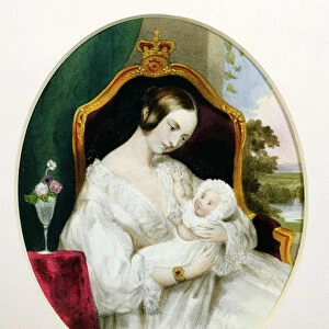 Queen Victoria (1819-1901) with the Princess Royal (1840-1901) as a baby (w / c on paper)
