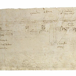 Recto: Sketch of the Lagoon of Valencia, la Albufera and adjacent coast and countrysideVerso: Sketches of several buildings in Valencia, 1562-1570 (pen and brown ink)