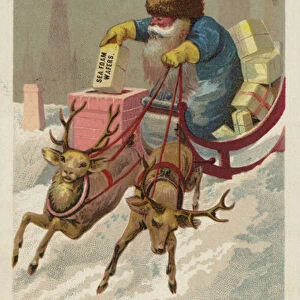 Reindeers delivering Gifts (chromolitho)