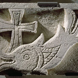 Relief depicting a fish and a cross, from the cemetery of Ermant