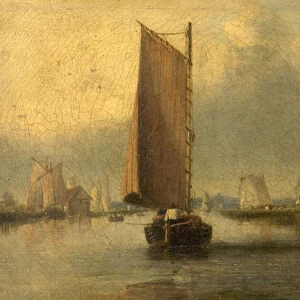 River Scene with Shipping (oil on canvas)