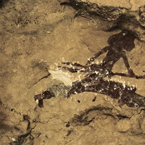 Rock Art: woman hunter. Prehistory, Upper Paleolithic. Tio Garroso Cave, Spain
