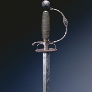 Small sword, c. 1650-70 (steel, iron, silver inlay, wood & brass wire)