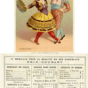 Spanish children dancing with tambourines made of pesetas
