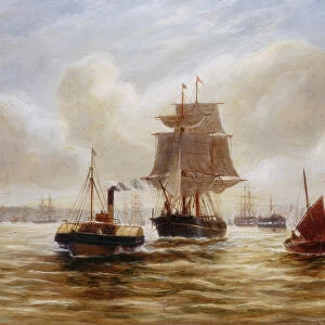 Steam Tug Towing a Ship at the Mouth of the Tyne (oil on canvas)