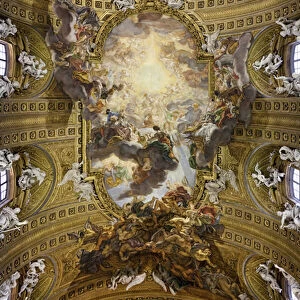 The Triumph of the name of Jesus (Il Trionfo del nome di Gesu), a trompe l oeil fresco of the central vault of the church of Gesu in Rome, the main church of the company of Jesus