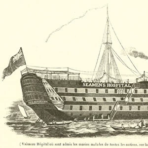 Vaisseau Hopital ou sont admis les marins malades de toutes les nations, sur la Tamise, a Greenwich (engraving)