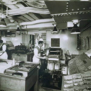 View of the Printing Press aboard the Ivernia (b / w photo)