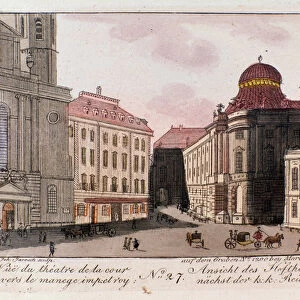 View of the theatre and courtyard towards the imperial manege in Vienna, 1815 (engraving)