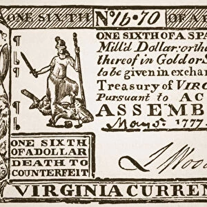 Virginia Currency, equal to one-sixth of a Spanish dollar, 1777 (litho)