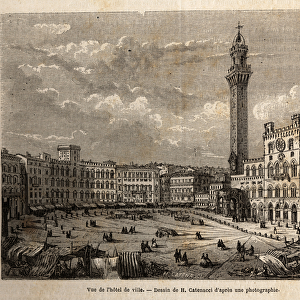 Vue de la place de l hotel de ville de Siena, engraving to illustrate a voyage to