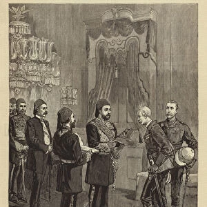 The War in Egypt, the Khedive presenting the Grand Cordon of the Osmanieh to Sir Garnet Wolseley (engraving)