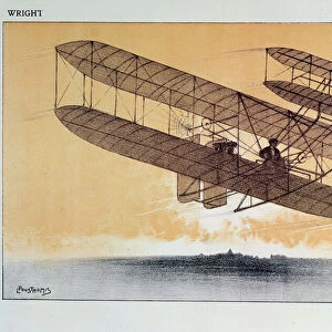 Wilbur Wright (1867-1912) in his flyer, before 1914 (colour litho)