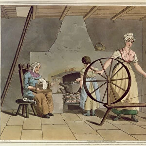 Woman Spinning, from Costume of Yorkshire, engraved by Robert Havell (1769-1832)
