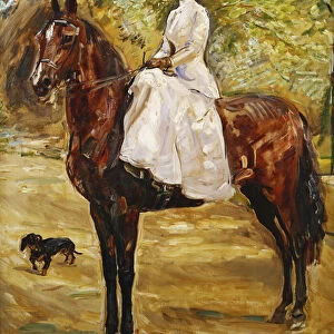 Woman in White Riding a horse; Dame im weissen Reitkleid zu Pferde, 1910 (oil on canvas)