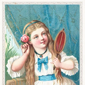 A young girl with a flower in her hair (colour litho)