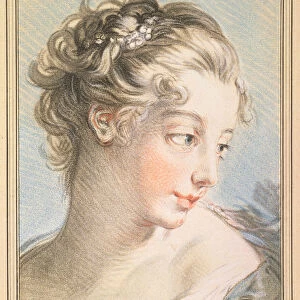 Young Woman, engraved by Louis Marin Bonnet (1743-93), 1767 (colour engraving)