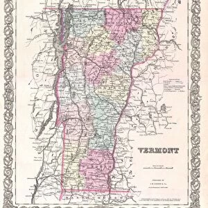 1855, Colton Map of Vermont, topography, cartography, geography, land, illustration