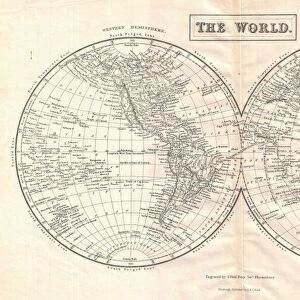 1860, Black Map of the World, topography, cartography, geography, land, illustration