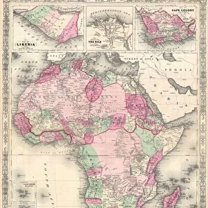 1864, Johnson Map of Africa, topography, cartography, geography, land, illustration