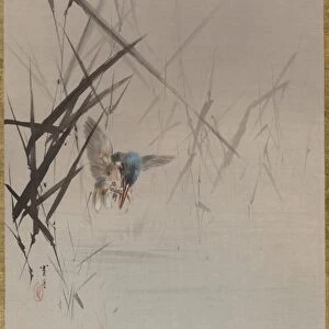 Bird Catching Fish Reeds Meiji period 1868-1912