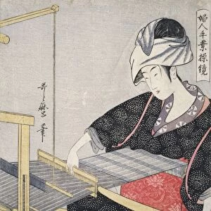 Hata-ori] = [Weaving on a loom], Kitagawa, Utamaro (1753?-1806), (Artist), Date Created