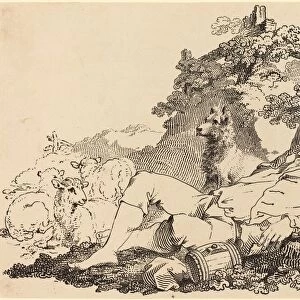 John Boyne (British, c. 1750 - 1810), Shepherd with Dog and Sheep, 1806, pen-and-tusche