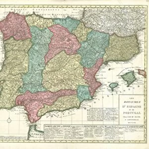 Map Les royaumes d Espagne et de Portugal Copperplate print