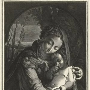 Maria child seated half-length depicted under