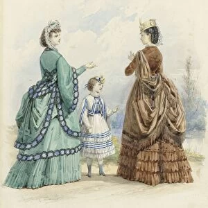Two women girl Mai 1870 fashion plates Jules David