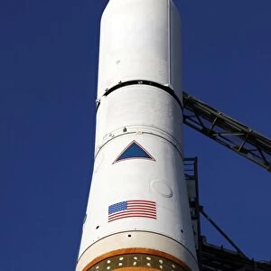 View of the nose cone of the Delta IV rocket that will launch the GOES-O satellite