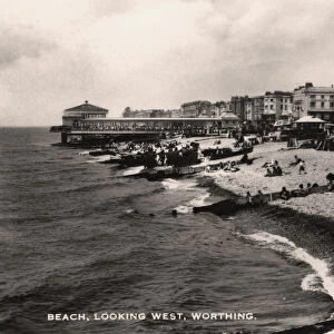 Beach, looking west, Worthing, Sussex, 1935